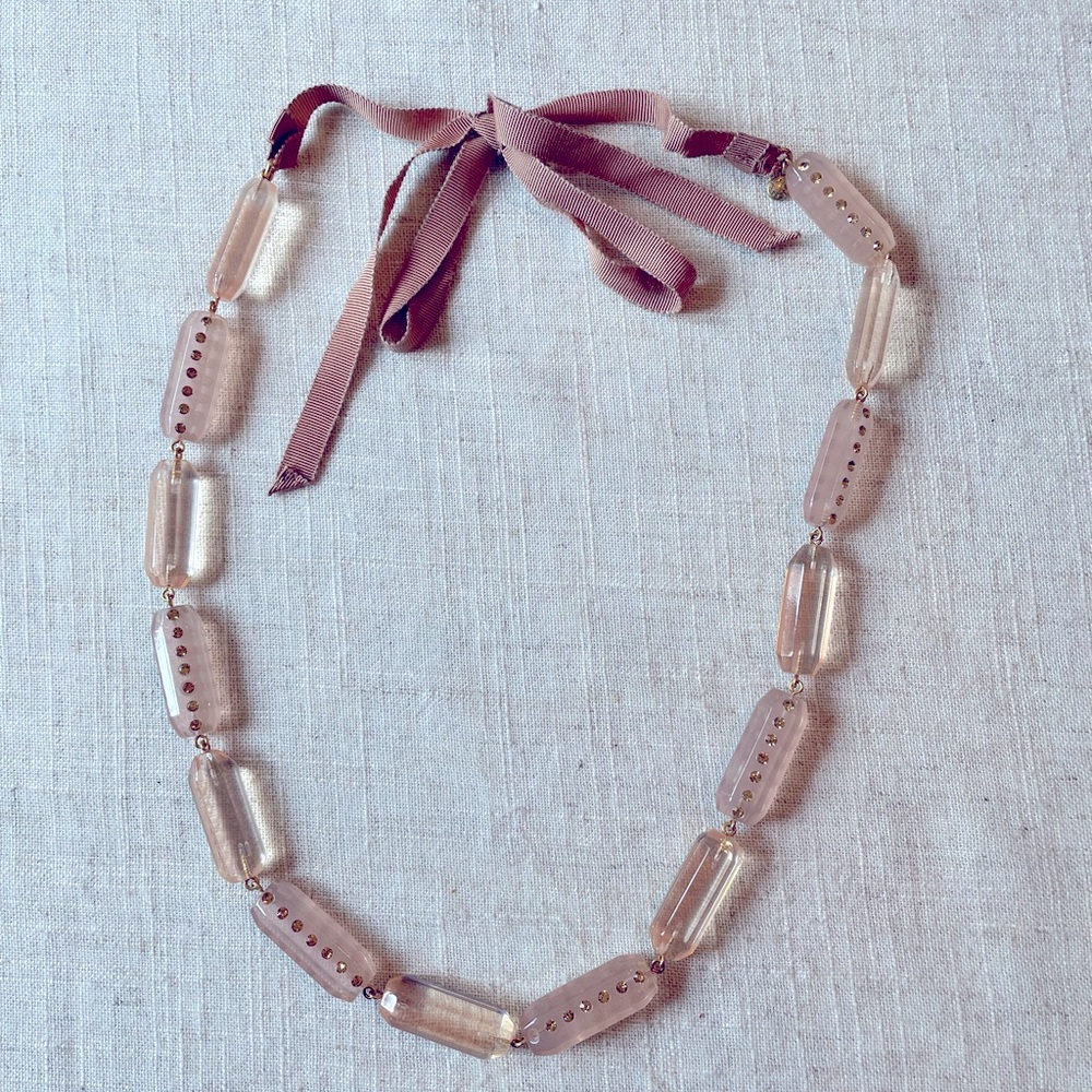 J. Crew Pale Pink Crystal Necklace with Ribbon